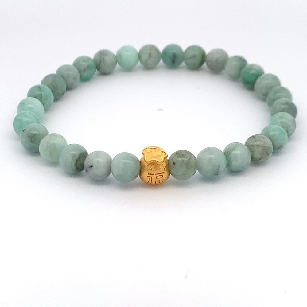 24K Gold Money Bag Lucky Charm Bracelet Gemstones Colombia Emerald Mint Green